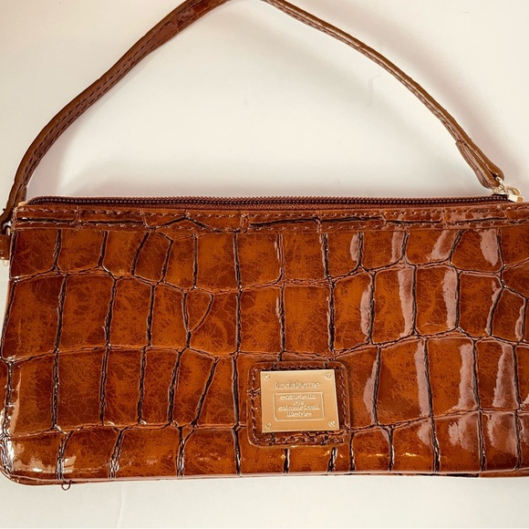 Liz Claiborne Handbags - Liz Claiborne Brown Crocodile Embossed Leather Clutch